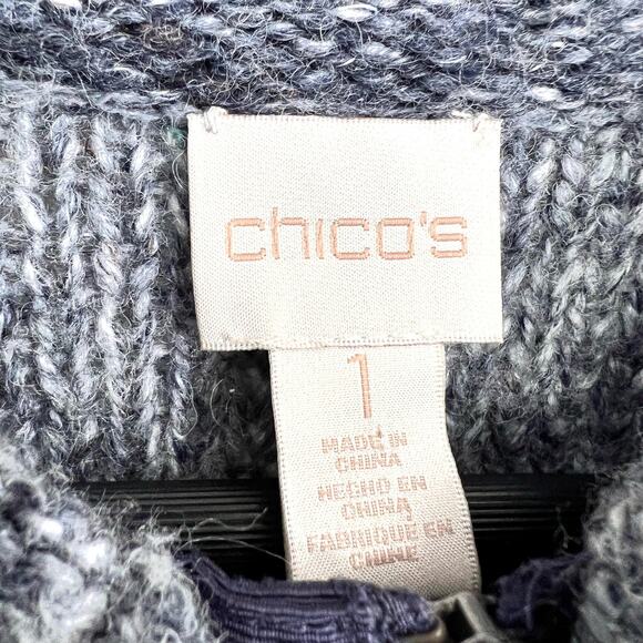 Chicos Sz Medium 1 8/10 WOOL BLEND Winter Navy Blue Sweater Shirt Top Cozy - Picture 2 of 8